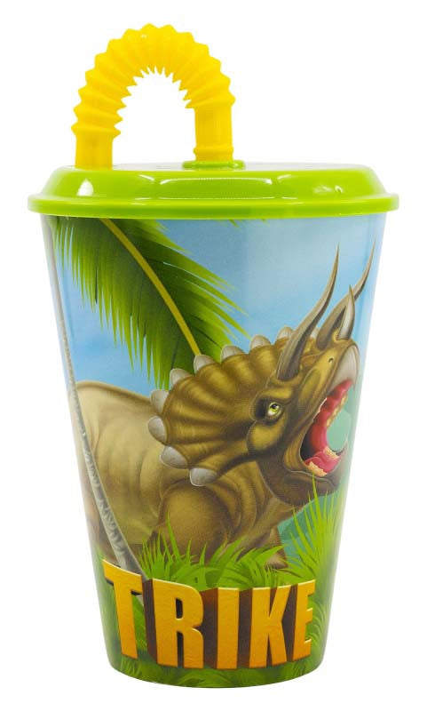 Dinozaura T-Rex plastmasas krūzīte ar salmiņu, 430 ml