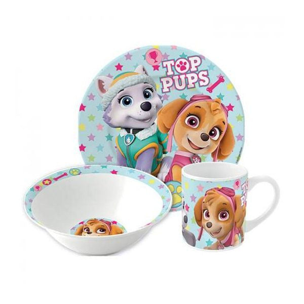 Porcelāna vakariņu komplekts "Ķepu patruļa" ("Paw Patrol Girl Stars") dāvanu kastītē
