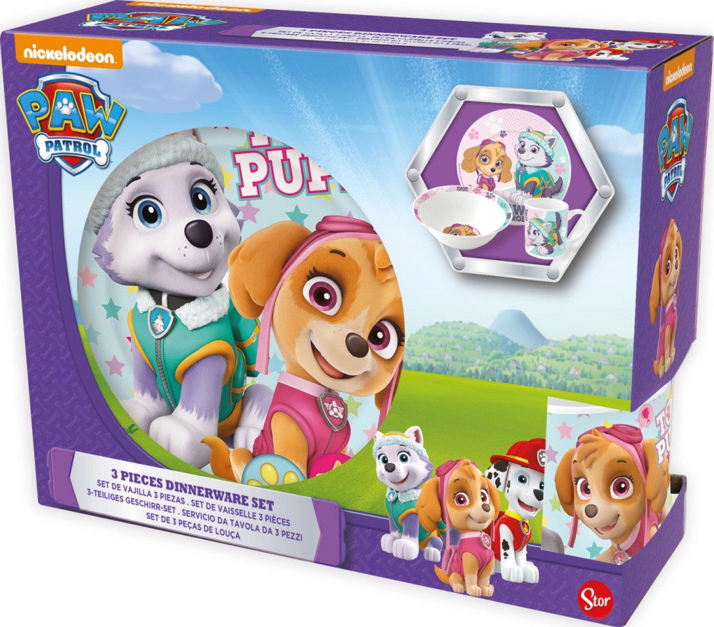Porcelāna vakariņu komplekts "Ķepu patruļa" ("Paw Patrol Girl Stars") dāvanu kastītē