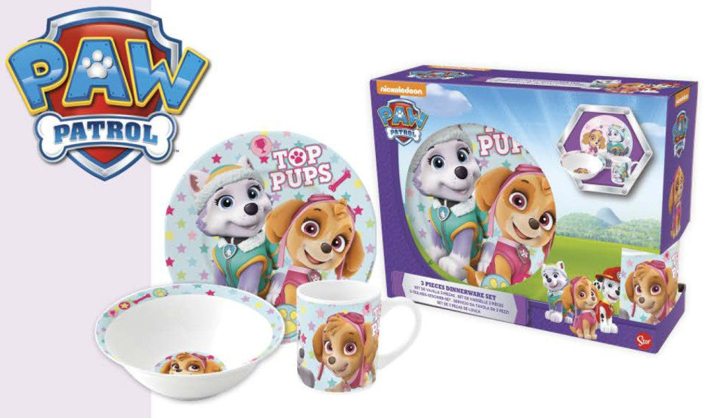 Porcelāna vakariņu komplekts "Ķepu patruļa" ("Paw Patrol Girl Stars") dāvanu kastītē