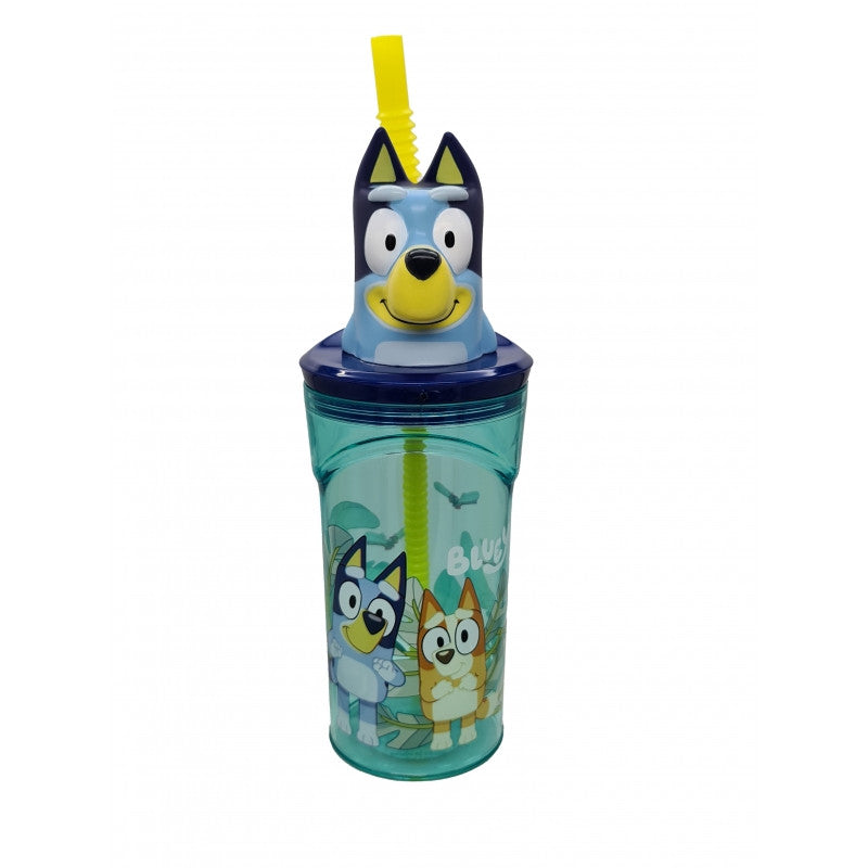 Bluey Splash 3D plastmasas krūzīte ar salmiņu, 360 ml