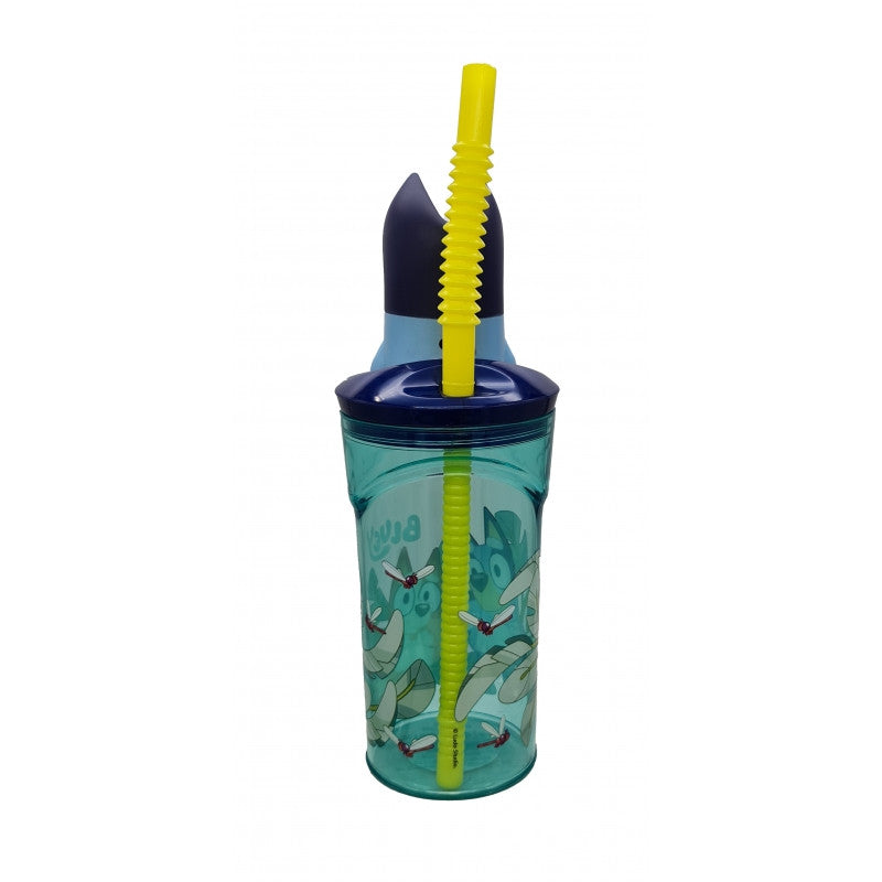 Bluey Splash 3D plastmasas krūzīte ar salmiņu, 360 ml