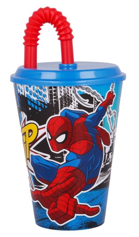 Zirnekļcilvēka ielas salmiņu krūze, plastmasas 430 ml