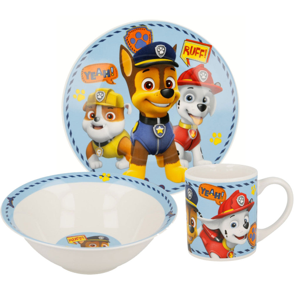 Porcelāna trauku komplekts "Ķepu patruļa" ("Paw Patrol Boy Icons") dāvanu kastītē