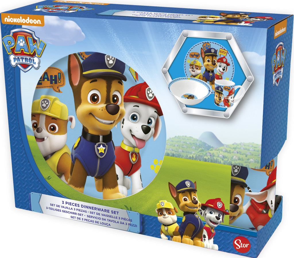 Porcelāna trauku komplekts "Ķepu patruļa" ("Paw Patrol Boy Icons") dāvanu kastītē