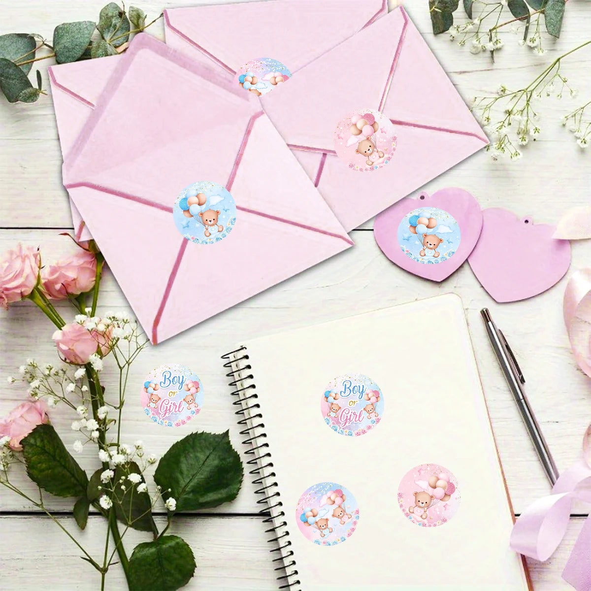 500 gab. dzimumu atklāšanas apaļas uzlīmes