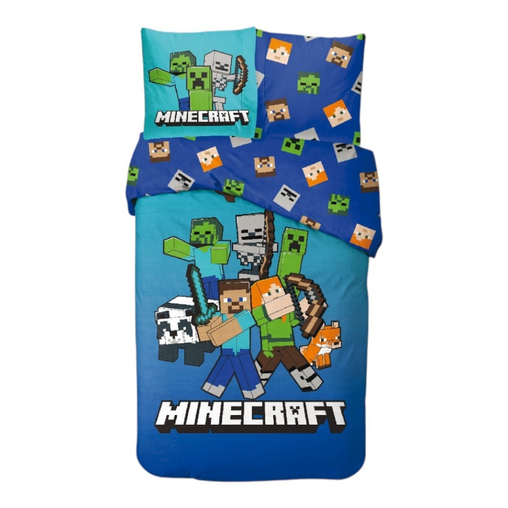 Minecraft Block World gultasveļas komplekts 140x200cm, 65x65 cm