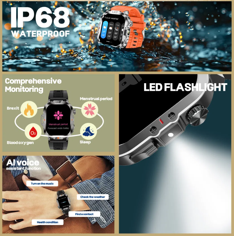 Ūdensizturīgs viedpulkstenis V17 ar iebūvētu lukturīti