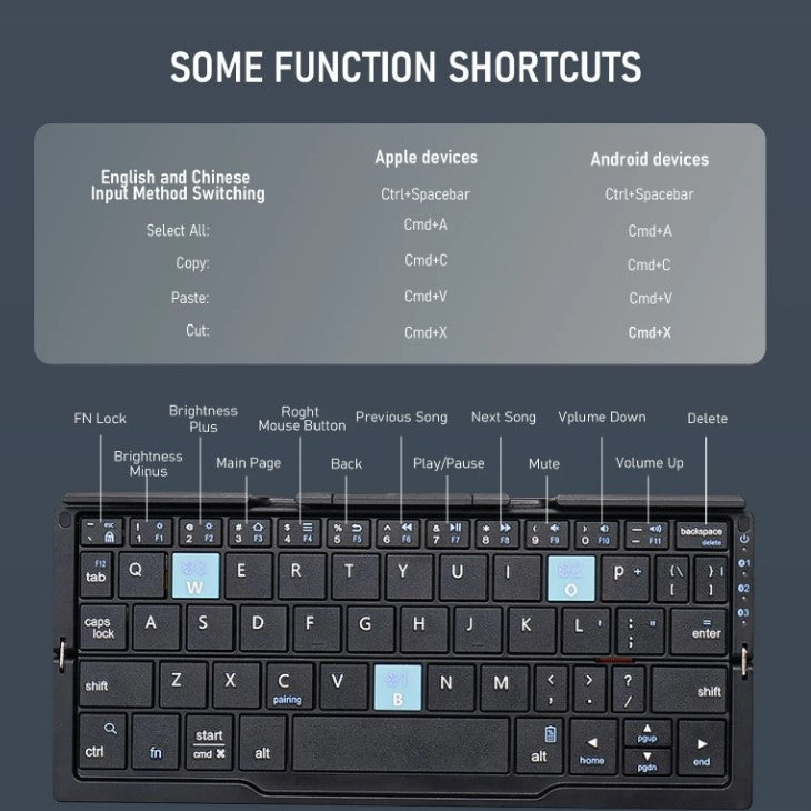 Īpaši plāna saliekama bezvadu tastatūra